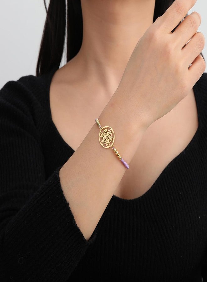 UNIFT Metatron's Cube Bracelet for Women Men Stainless Steel Sacred Geometry Style Seals of Archangel With a Bead Colorful Weave Adjustable Bracelet Talisman Jewelry (gold-P) - Image 3